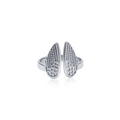 Silver ring with unique design on a white background