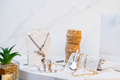 Jewelry on display with a white background